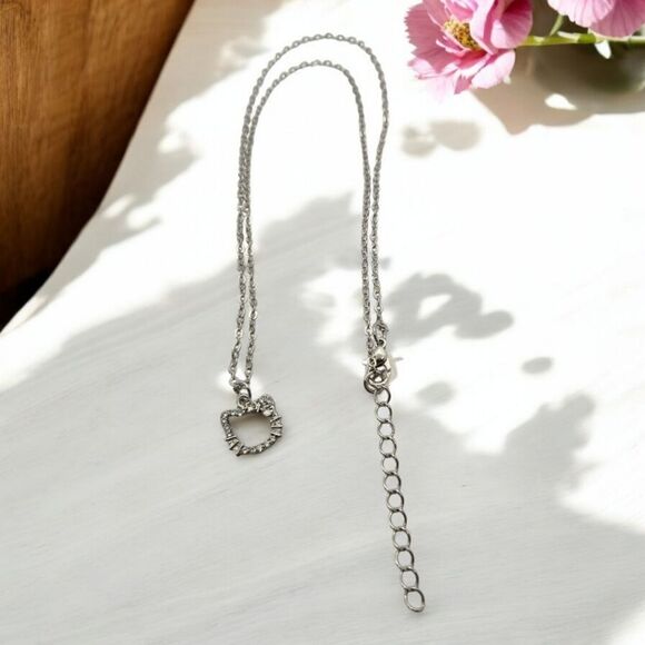 Hello Kitty Rhinestone Silver Pendant Cut-Out Necklace Cat Face Pendant Jewelry - Picture 4 of 6